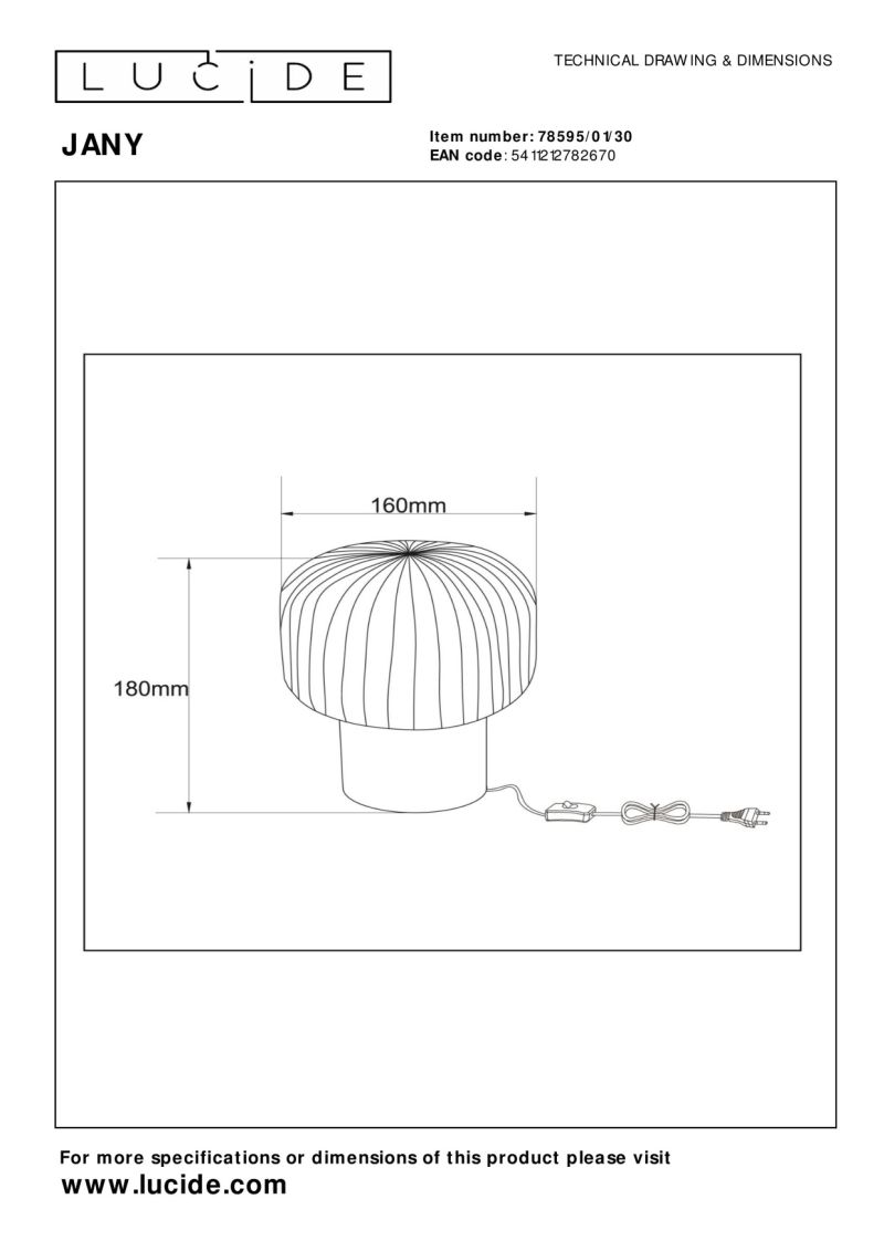 Lucide JANY - Stolná lampa - Ø 16 cm - 1xE14 - Čierna